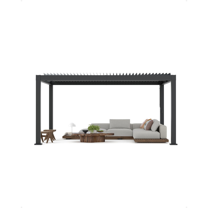 Pergola à persiennes tout en aluminium - Toit réglable avec drainage intégré, pavillon de jardin renforcé résistant aux intempéries pour jardin, 12 x 16 pi