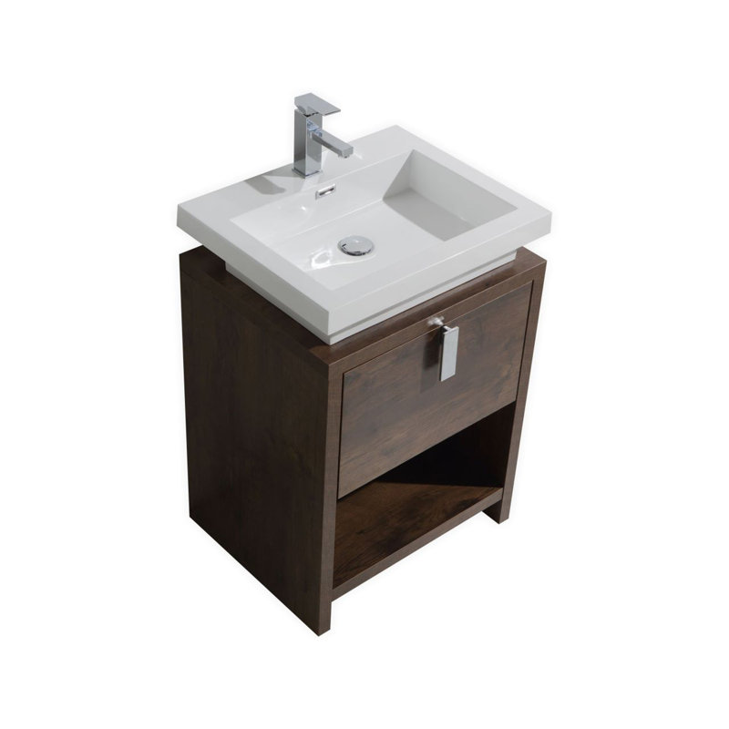 Ensemble de meuble-lavabo simple 24 po Ovando, bois de rose
