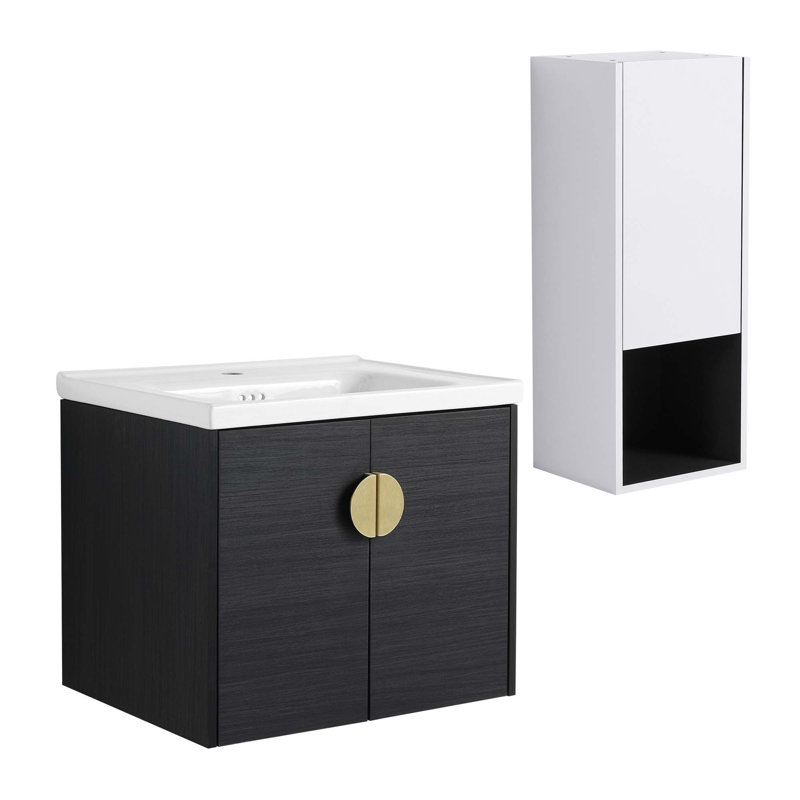 Meuble-lavabo mural polyvalent avec plusieurs composants fonctionnels, 24"
