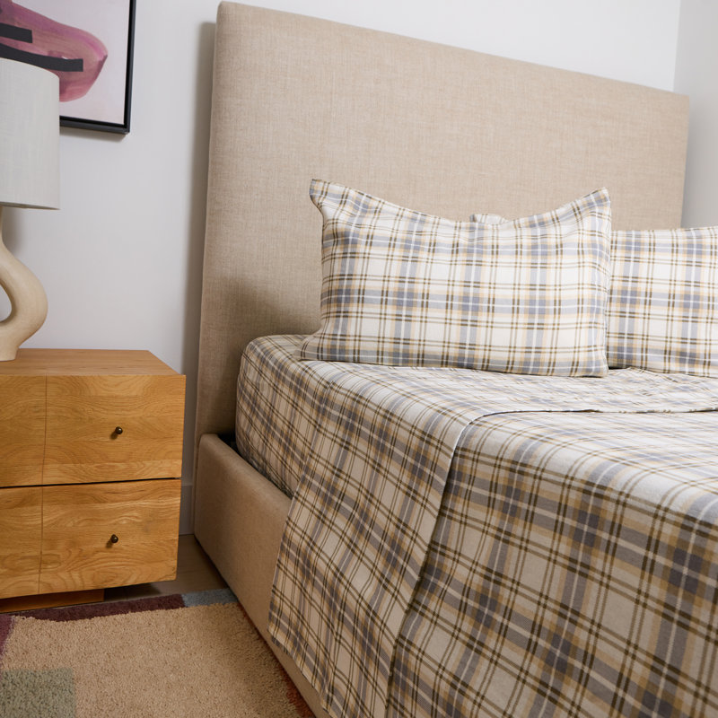 Melly Plaid 100% Cotton 4-piece Flannel Sheet Set, King Sheet Set