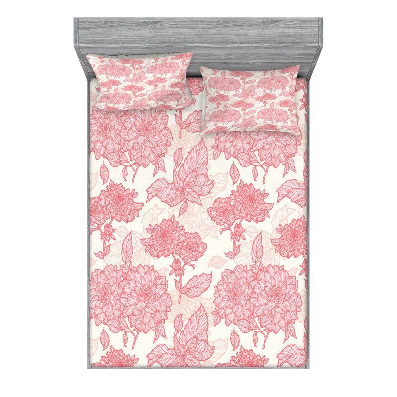 Microfiber Floral Sheet Set, Full Sheet Set with Fitted Sheet, Pink Floral