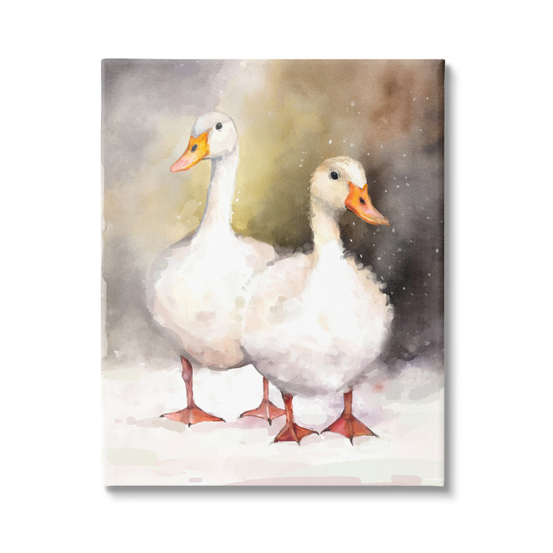 " Two White Ducks In Snow " by Ziwei Li, 40" H x 30" W x 1.5" D