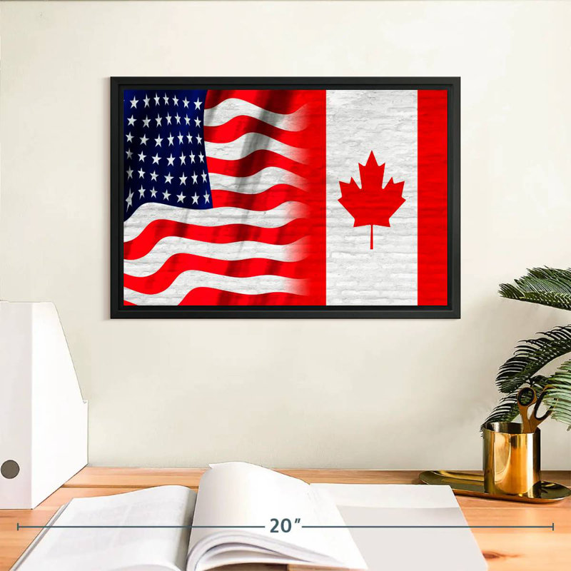 Borges, drapeau américain et canadien, H 9 po x l 13 po
