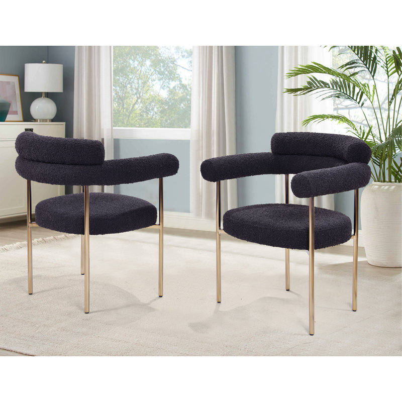 Chaise avec accoudoirs à dossier rembourré Shloima, Noir, Or