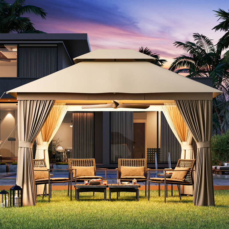 Jolydale  Outdoor Soft Top Gazebo with Double Roof, Canopy Gazebo with Mosquito Netting and Curtains, Suitable for Patios, Lawn and Backyard