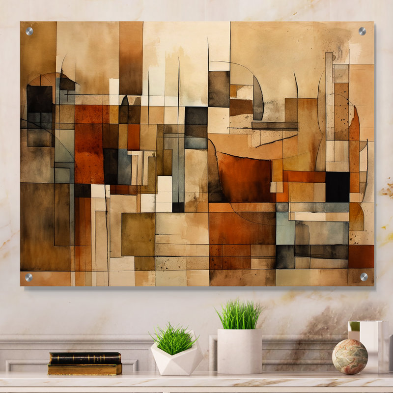 Modernist Expressions IV - Art mural abstrait Mid-Century en acrylique pour le salon, H 16 po x l 32 po