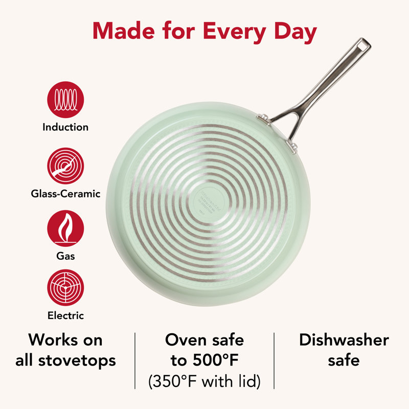 Kitchenaid Hard-Anodized Ceramic Induction Skillet With Lid, 12.25-Inch, Agave, Green