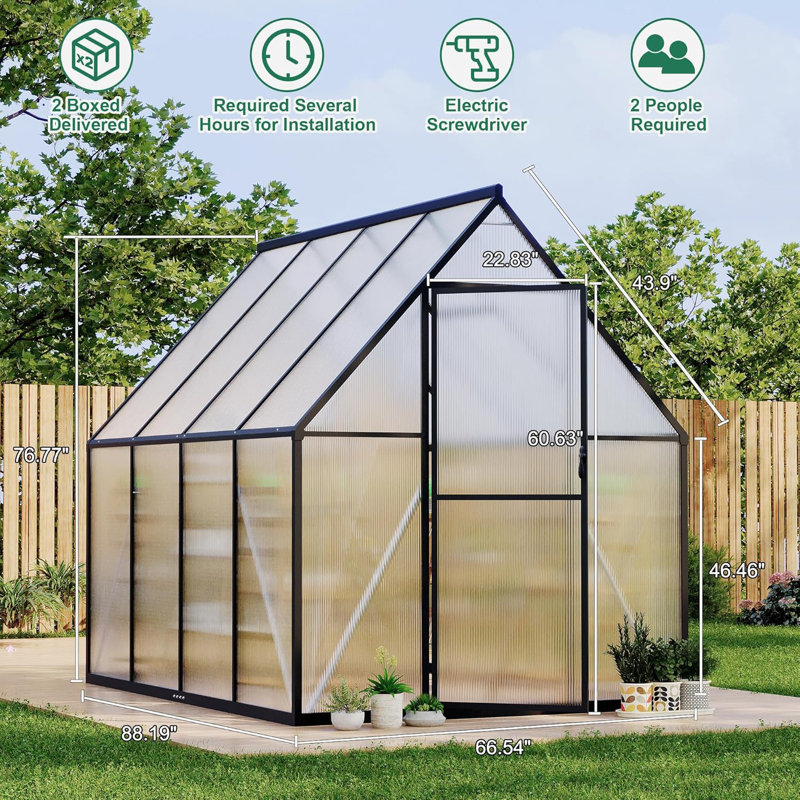 6X7FT Polycarbonate Greenhouse with Aluminum Frame, Polycarbonate Greenhouse for Outdoors, Greenhouses with Ventilation, Aluminum Large Walk-in Greenhouses for Outside