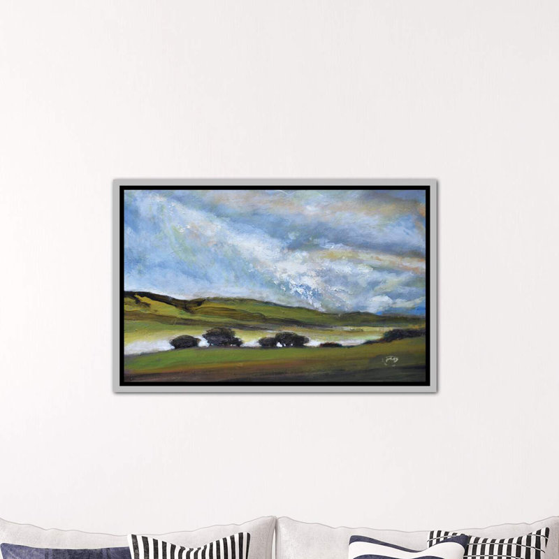 « light on green hills » par la-touche decker, reproduction d’art, Toile avec cadre argenté, H 18 po x l 26 po x P 1,5 po