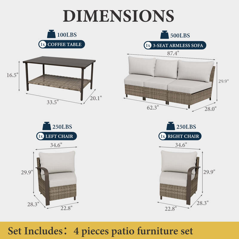 Ensemble de conversation avec canapé en rotin 6 pièces 6 pièces, Beige