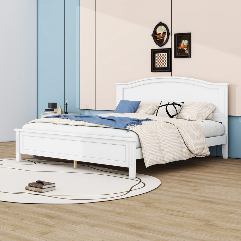Lit plateforme très grand en bois avec tête de lit, Blanc