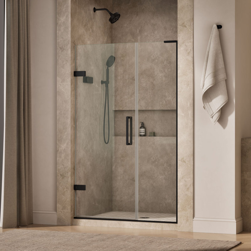 Composed 45-1/4-In46-In W X 71-1/2-In H Frameless Pivot Shower Door With 3/8-In Crystal Clear Glass And Back-To-Back Vertical Door Pulls