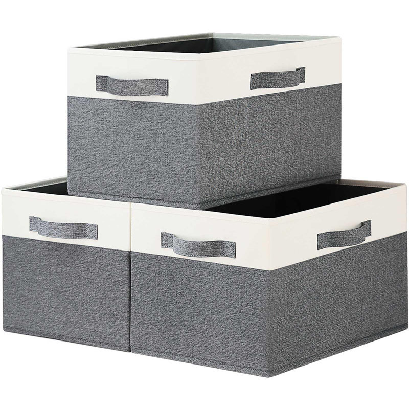 Large Fabric Storage Bins With 3 Handles, 15X11x9.6 Inch Storage Baskets