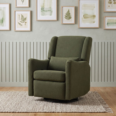 Wingback Swivel Glider Rocker Recliner Chair with 360-Degree Metal Base and 3-Position Locking Leg Rest for Living Room, Bedroom, or Apartment