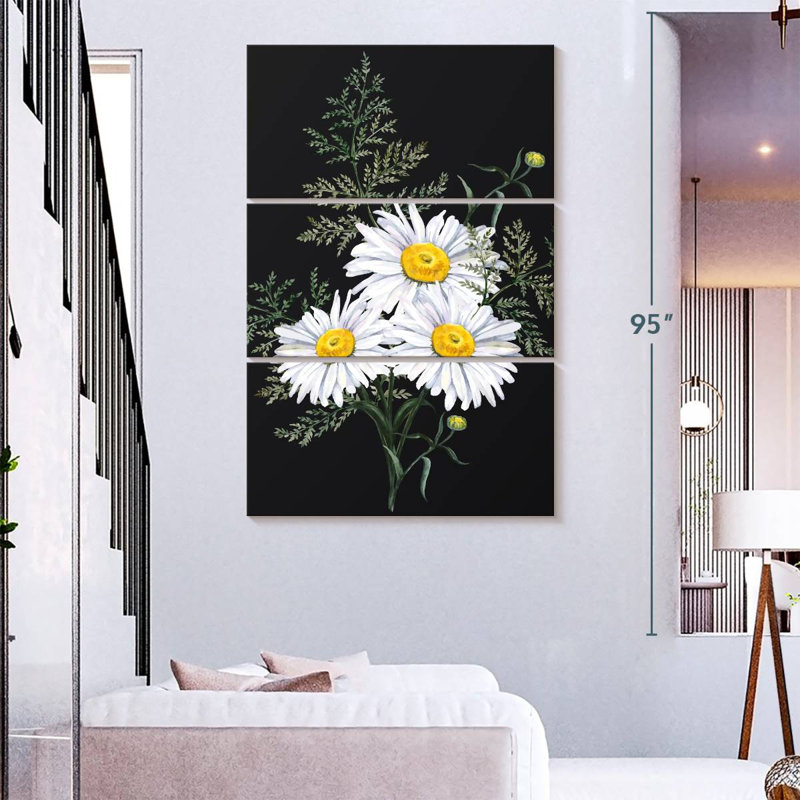 Harnek Daisy Bouquet sur fond noir, H 74 po x l 48 po