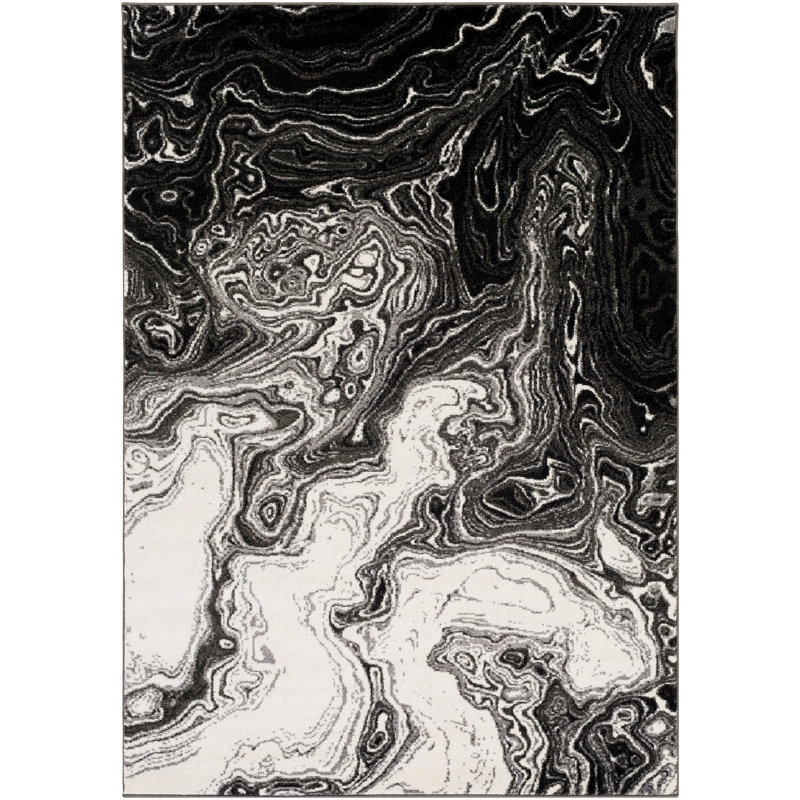 Dingess Abstract Machine Woven Black/Gray/Cream Area Rug, Rectangle 2' x 3'