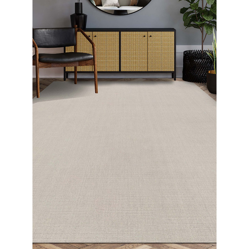 Hand Knotted Wool Striped Area Rug in Beige/Silver, Rectangle 8' x 10'