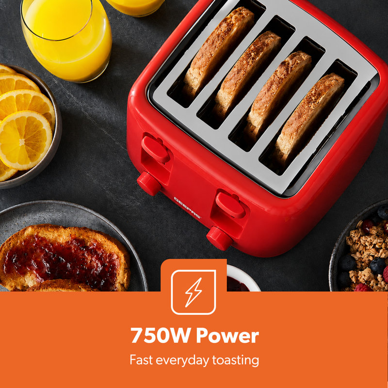 GEEPAS 4 Slice Toaster | 6 Browning Levels with Cancel Function | For Thin Small Bread Slice | 2 Independent Controls 2 Removable Crumb Trays Cool Touch High Lift | 1 Yr Warranty 1400W