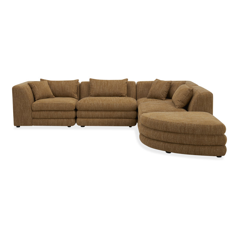 Canapé modulaire rembourré 5 pièces Donia, Tweed moutarde lueur ambrée