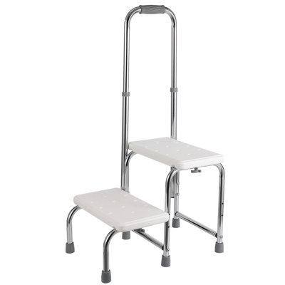 Step Stool with Handle, Adjustable Height Handrail 8.5-16.5 in, Non-Slip Platform, 450 LBS Capacity, Easy to Assemble, Foot Stool for Elderly, Adults, Suitable for Bedside, Kitchen, Car, Bathtub