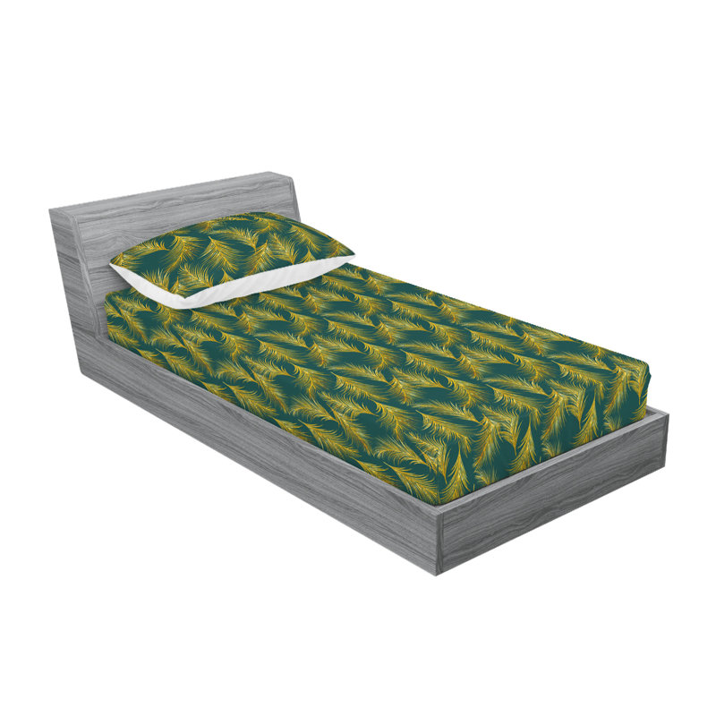 Drap-housse et taie décorative Ambesonne, Ensemble de draps pour lit simple avec 1 taie d'or