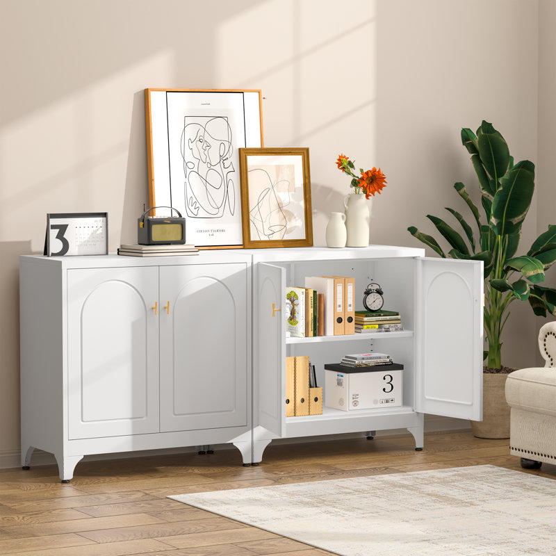 Kitchen Buffet with Storage,Black Metal Buffet Table with Doors and Adjustable Shelves, 33" Tall Kitchen Sideboard, Modern Coffee Bar Console Cabinet for Living, Dining Room