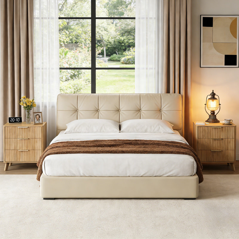 3-Drawer Fluted Wood Nightstand with Built-in Charging Station
