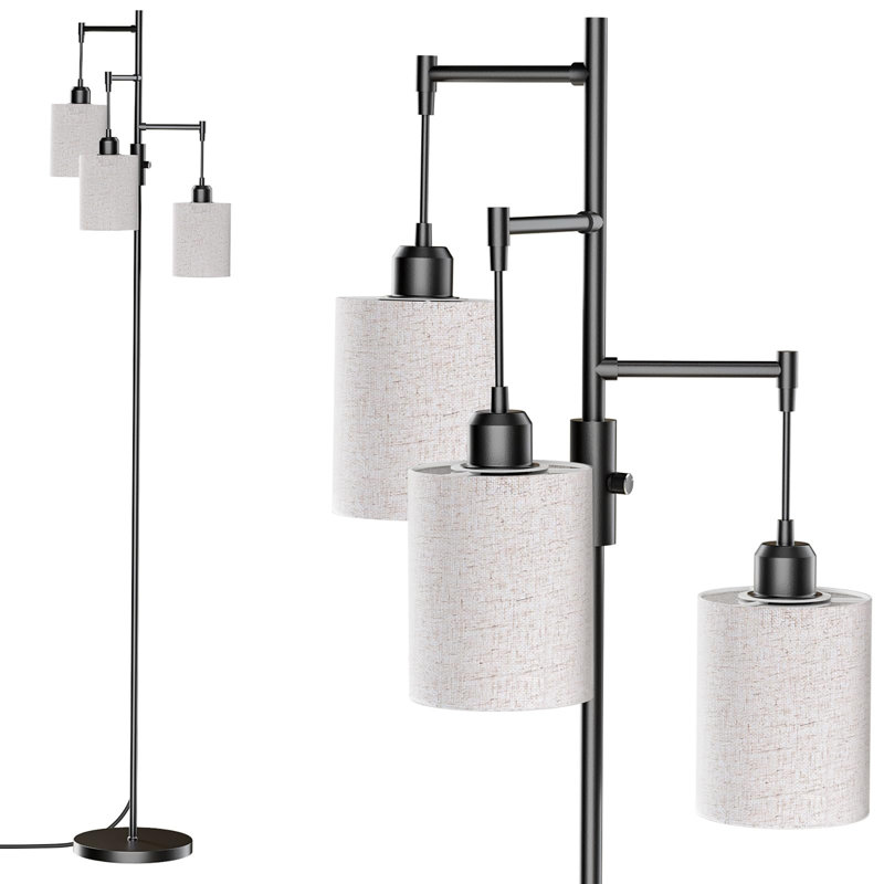 Lampe sur pied à branches à intensité variable avec abat-jour en lin
