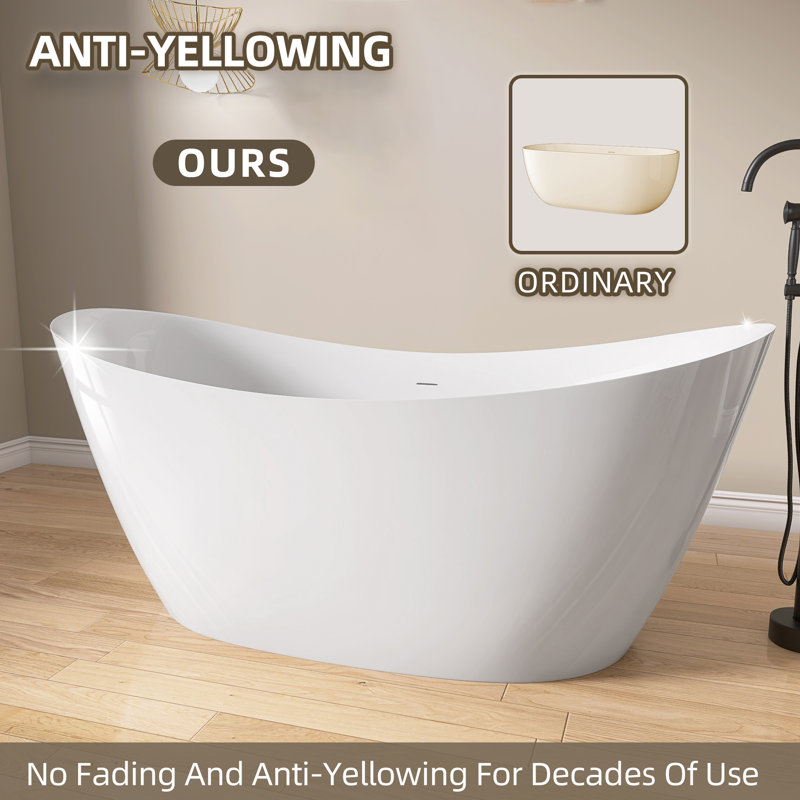 66" X 32" Freestanding Soaking Acrylic Bathtub