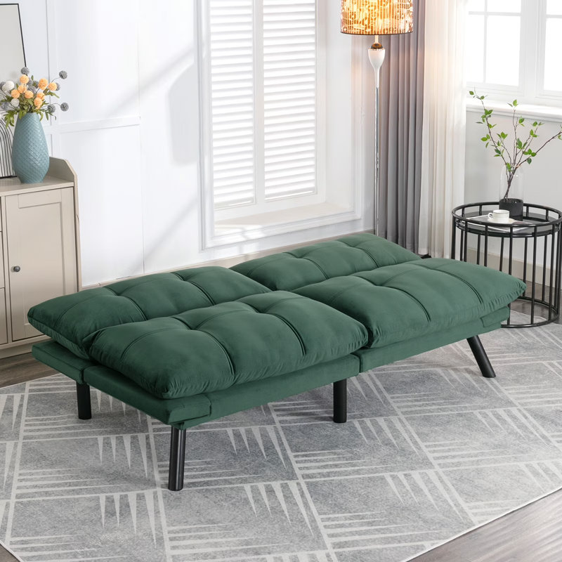 Canapé-lit 71 po convertible pliant moderne avec accoudoirs réglables, Velours émeraude, H 29,13 po x l 70,87 po x P 38,6 po