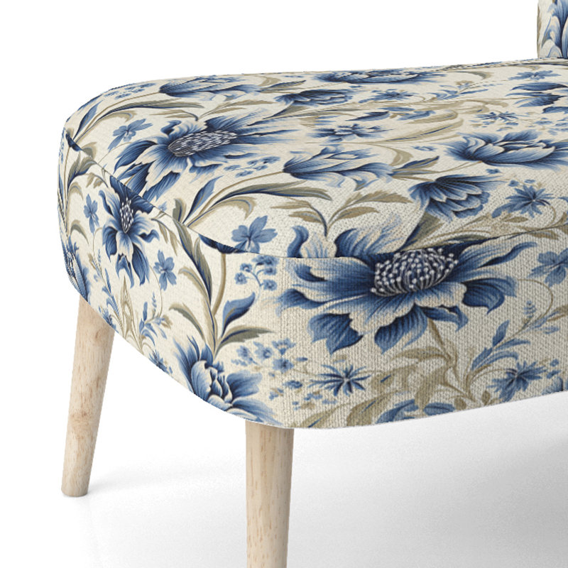 Chaise d'appoint rembourrée Cottage Blue Ikat Floral Harmony II