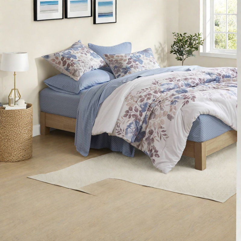 Ensembles de literie moelleux, polyester grand confort floral bleu pour maison moderne