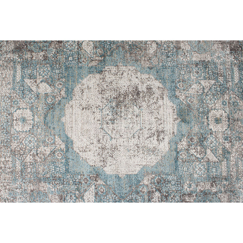 Tapis de couloir turc 3 x 3 argent et bleu