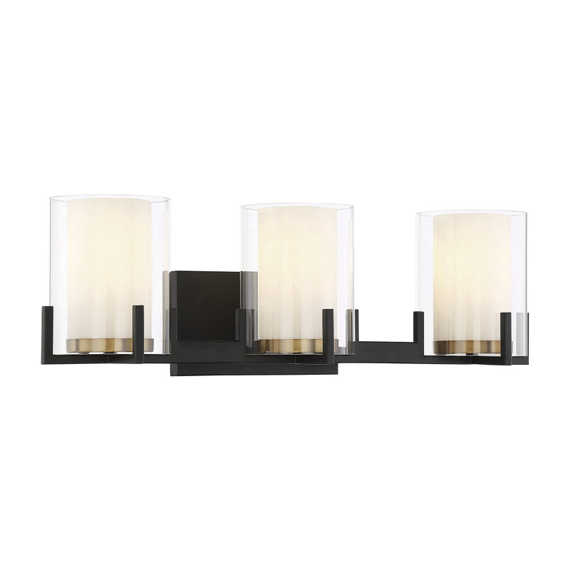 Éclairage pour salle de bain 3 lumières Savon House Eaton en noir mat avec accents laiton chaud, H 7,5 po x l 24 po x P 24 po