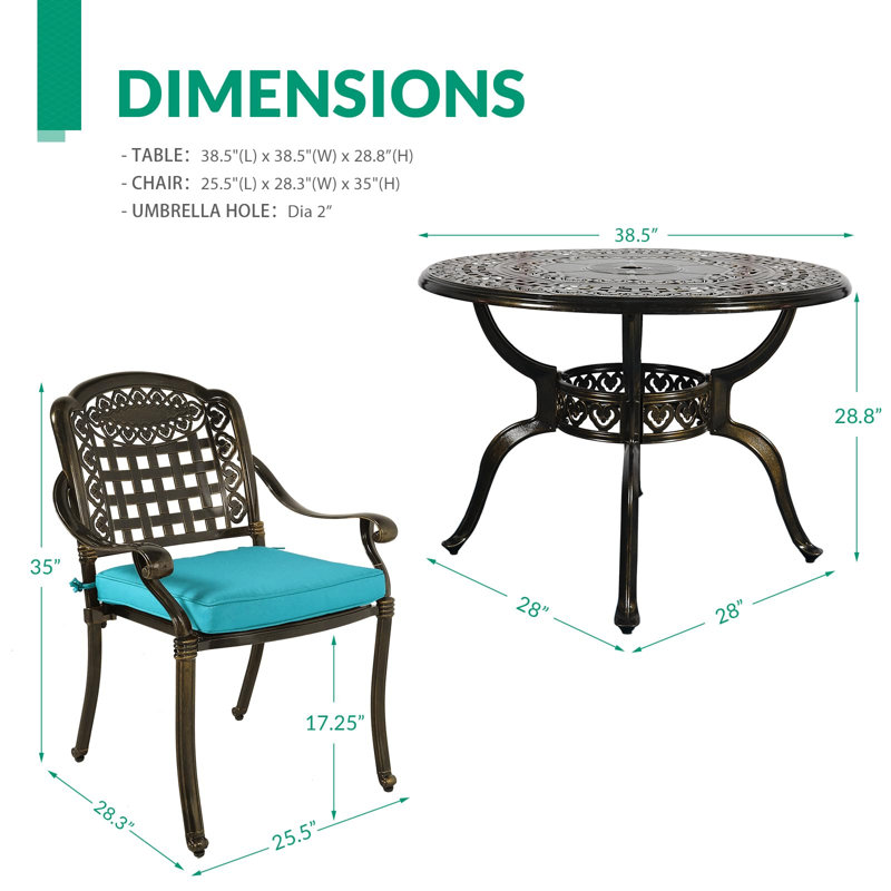 Newton Vivijason 5-Piece Patio Furniture Dining Set, All-Weather Cast Aluminum Outdoor Conversation Set, Include 4 Cushioned Chairs And 1 Round Table W/Umbrella Hole For Balcony, Lawn, Garden, Backyard