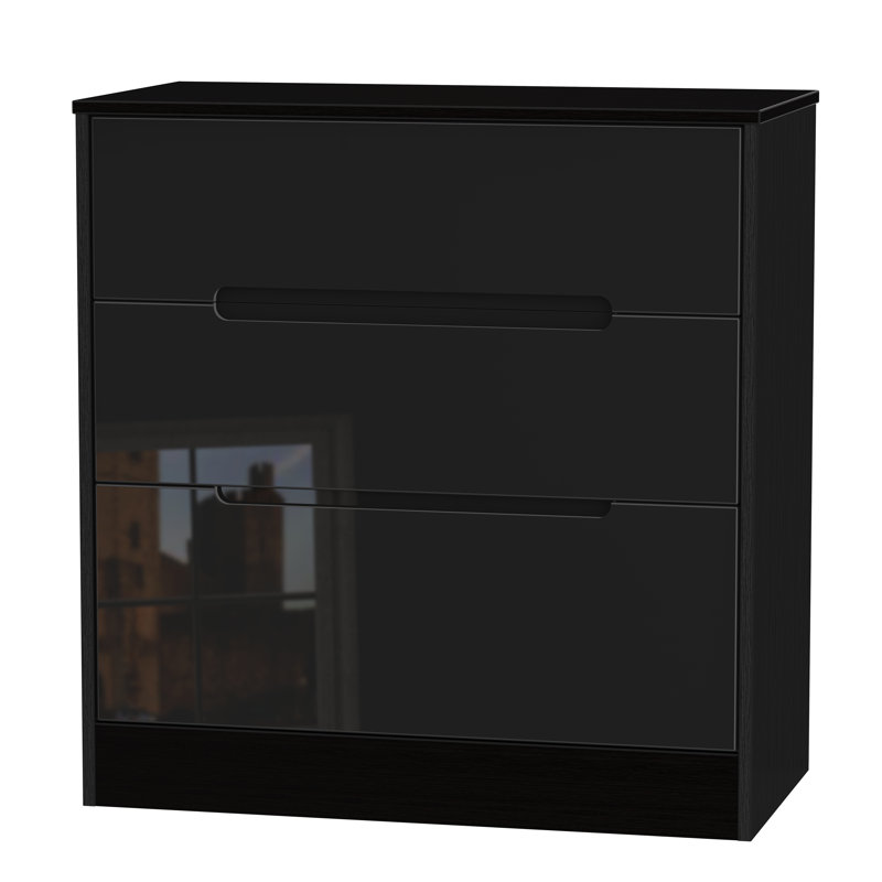Fully Assembled Vernon 3 Drawer Chest, Black Gloss/Black Gloss