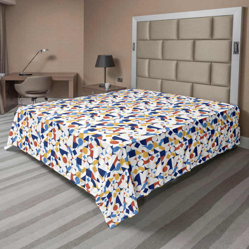 Drap plat moderne de style bohème Ambesonne, Jaune terre / motif géométrique indigo foncé