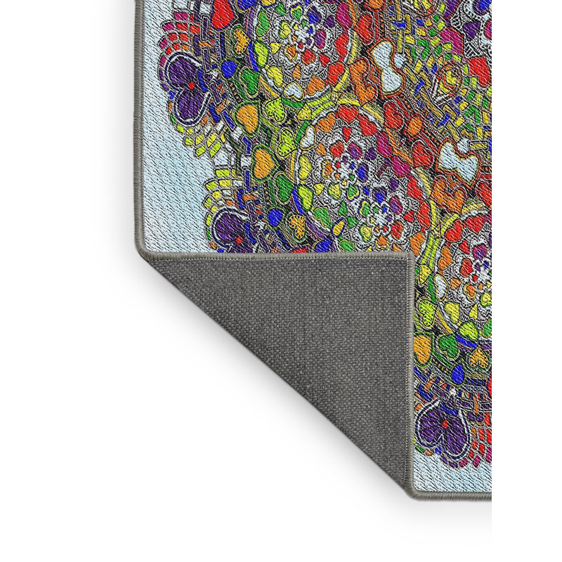 Fabriqué à la machine à partir de laine et de polyester gris/vert/rouge Tapis décoratif, Rectangle 5 pi x 7 pi