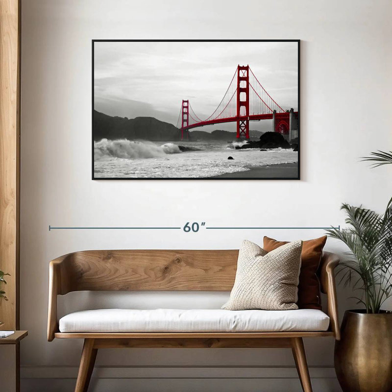 Golden Gate Bridge Beach, 43 po x 29 po, Cadre flottant noir