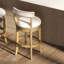 Tabouret de bar 31 po, finition pacane, retour automatique à 180 degrés pour ramener le siège à sa position correcte, siège en similicuir gris, ouvert avec structure en bois, tabouret à pieds arrondis et garniture cloutée