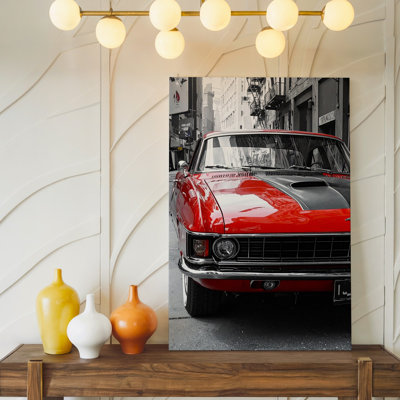 Red Ford Mustang Front View Classic Muscle Car Urban Reflection Wall Art Canvas Ready To Hang Gallery Wrapped Home Decor Modern Design