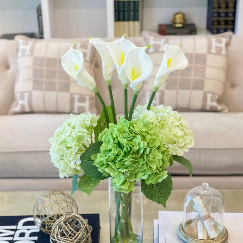 Calla Lily Real Touch Centerpiece In Tall Glass Vase