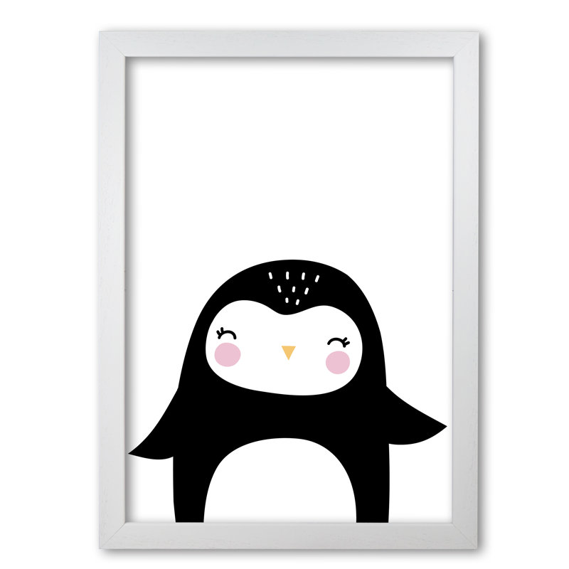 Penguin - Print, 30 cm H x 21 cm W x 5 cm D, White Grain Frame