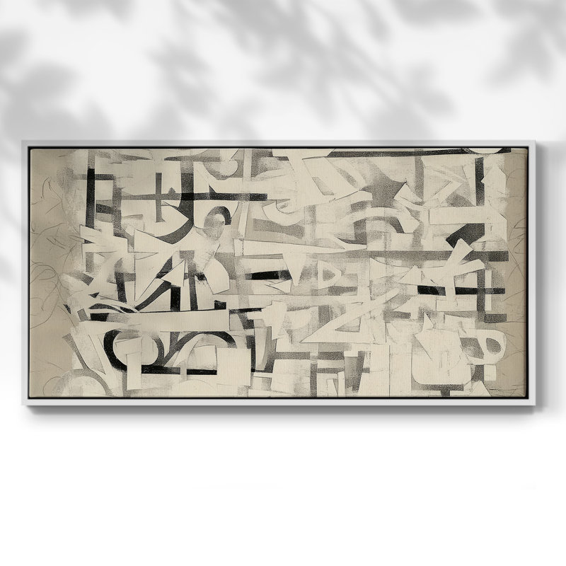 Série abstraite - DCCXCVI - Toile tendue avec châssis encadré - Prêt à être accroché, H 21 po x l 41 po, Blanc