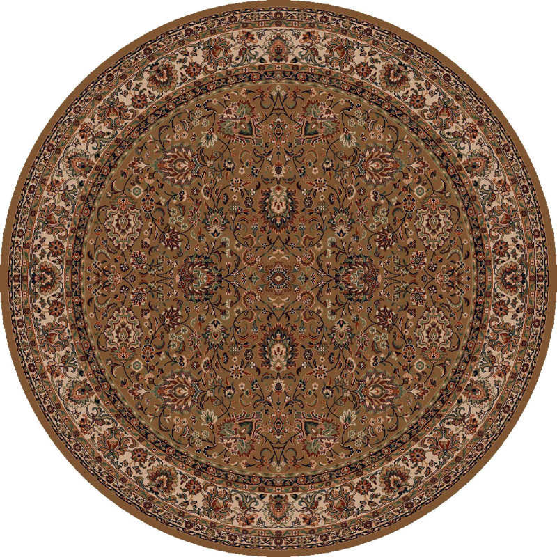 Branches Machine Woven Wool Dark Gold Rug, Round 160cm
