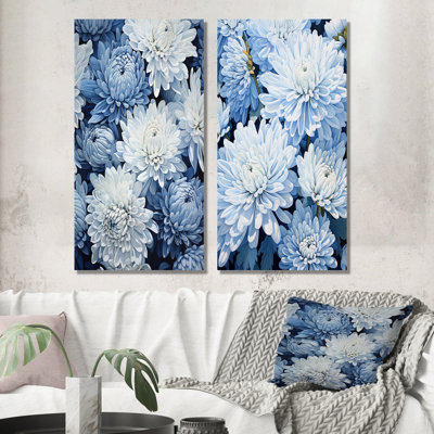 Minimalisme «Mums» en bleu et blanc - ensemble de 2 décorations murales «Mums»