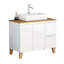 Meuble-lavabo de 36 pouces avec lavabo, 2 portes et tiroirs, fonctionnalité de fermeture en douceur, pieds en bois massif, lavabo carré en céramique sur comptoir, blanc brillant pour salles de bain luxueuses dans une armoire moderne