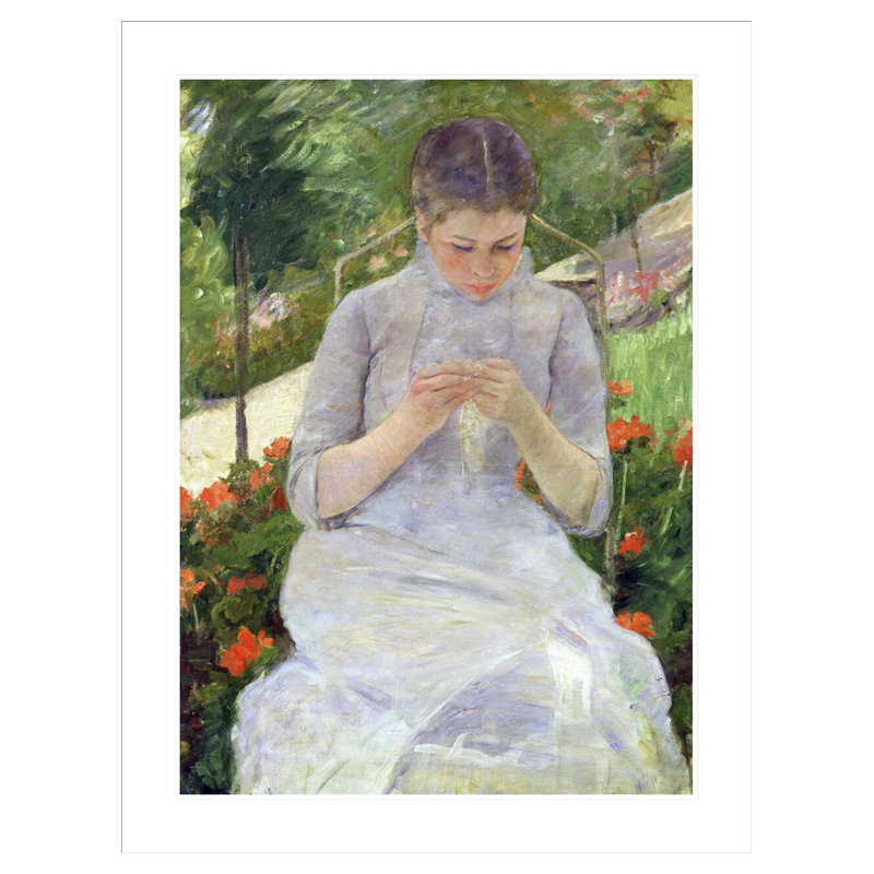 «Young Woman Sewing in the garden» par Mary Cassatt, impression giclée sur cadre, H 41,5 po x l 31,92 po
