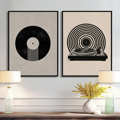 Black And Grey Vintage Vinyl - Vinyl Records Wall Art for Living Room Set of 2