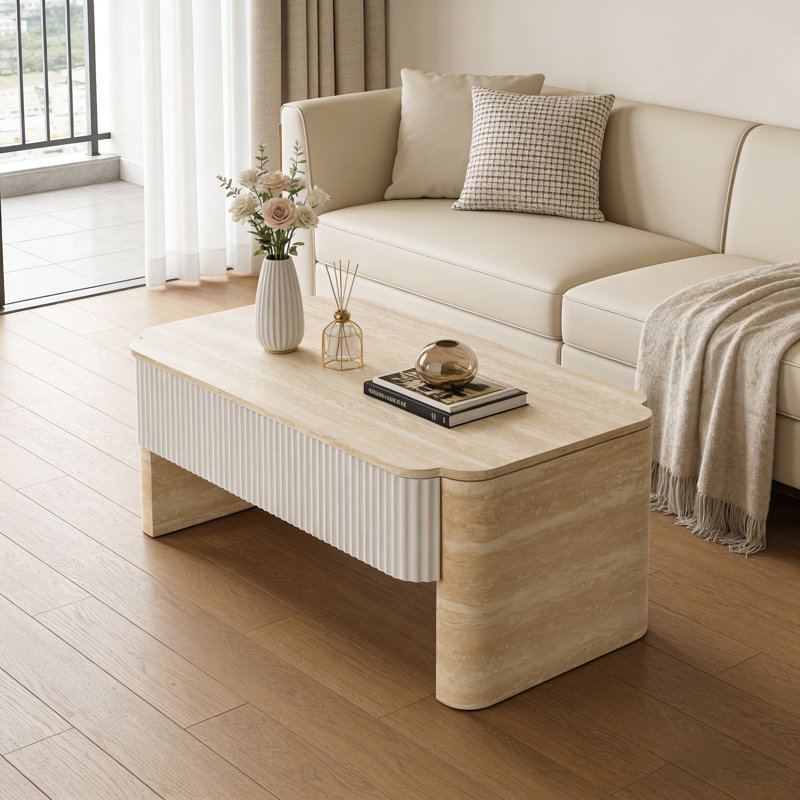 Table basse à plateau relevable moderne avec rangement caché et bureau extensible en bois